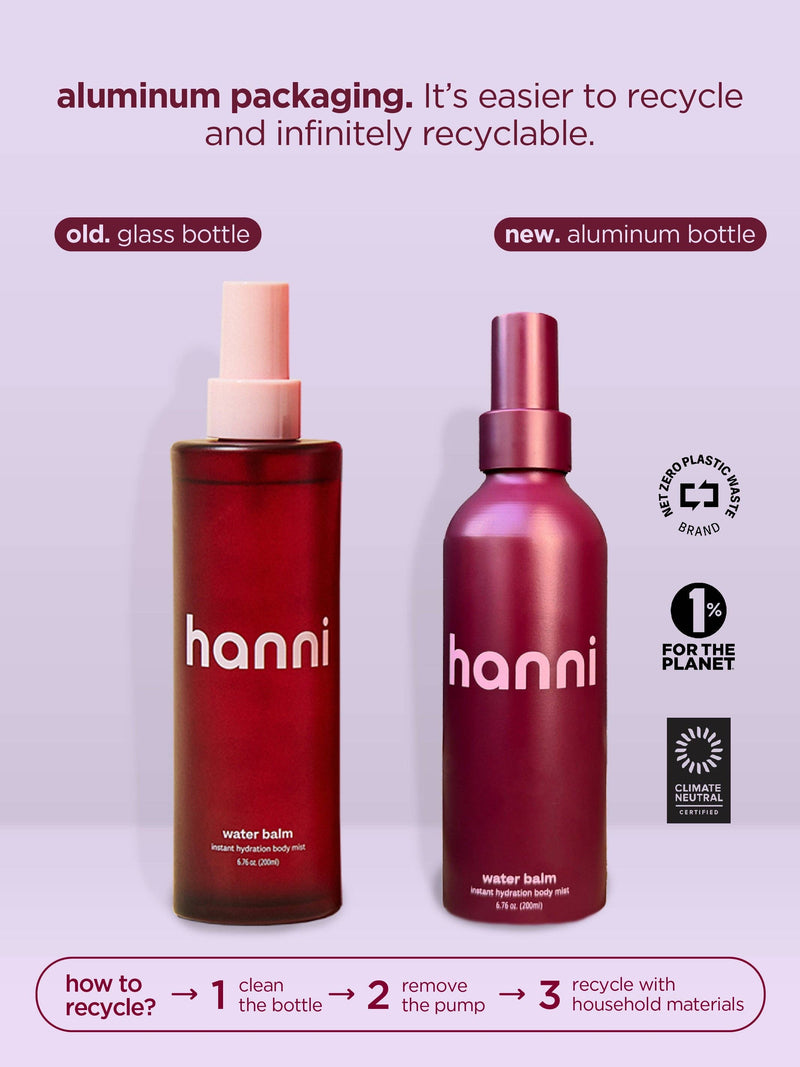 hanni water balm, spray-on body moisturizer, lightweight lotion alternative, fast absorbing body spray, natural mosquito repellent spray, water-based body mist, quick dry moisturizer, multitasking body balm, hanni skincare mist, hydrating bug repellent