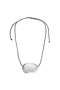Necklace with a rectangular silver pendant on a white background
