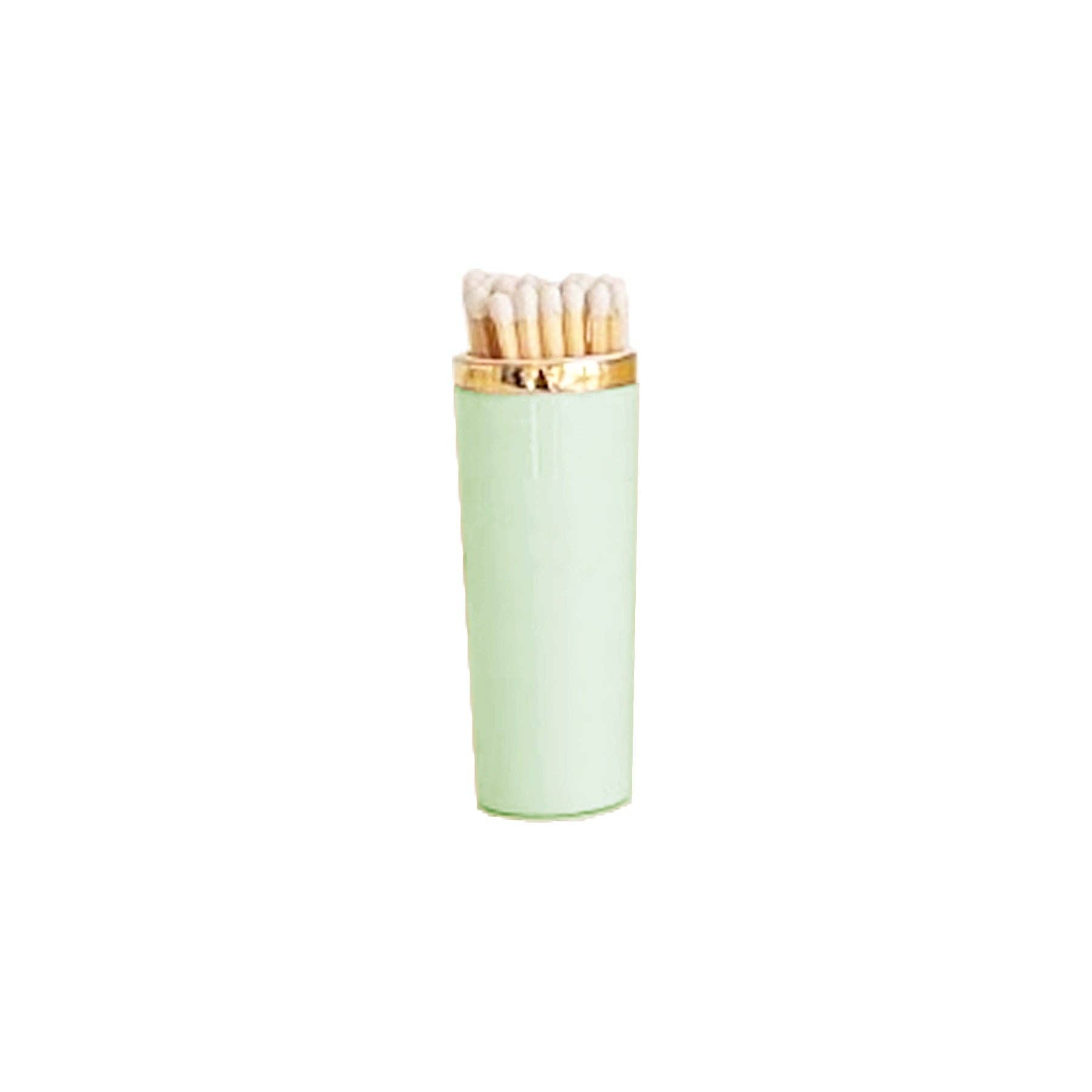 Light green matches with gold cap on a white background