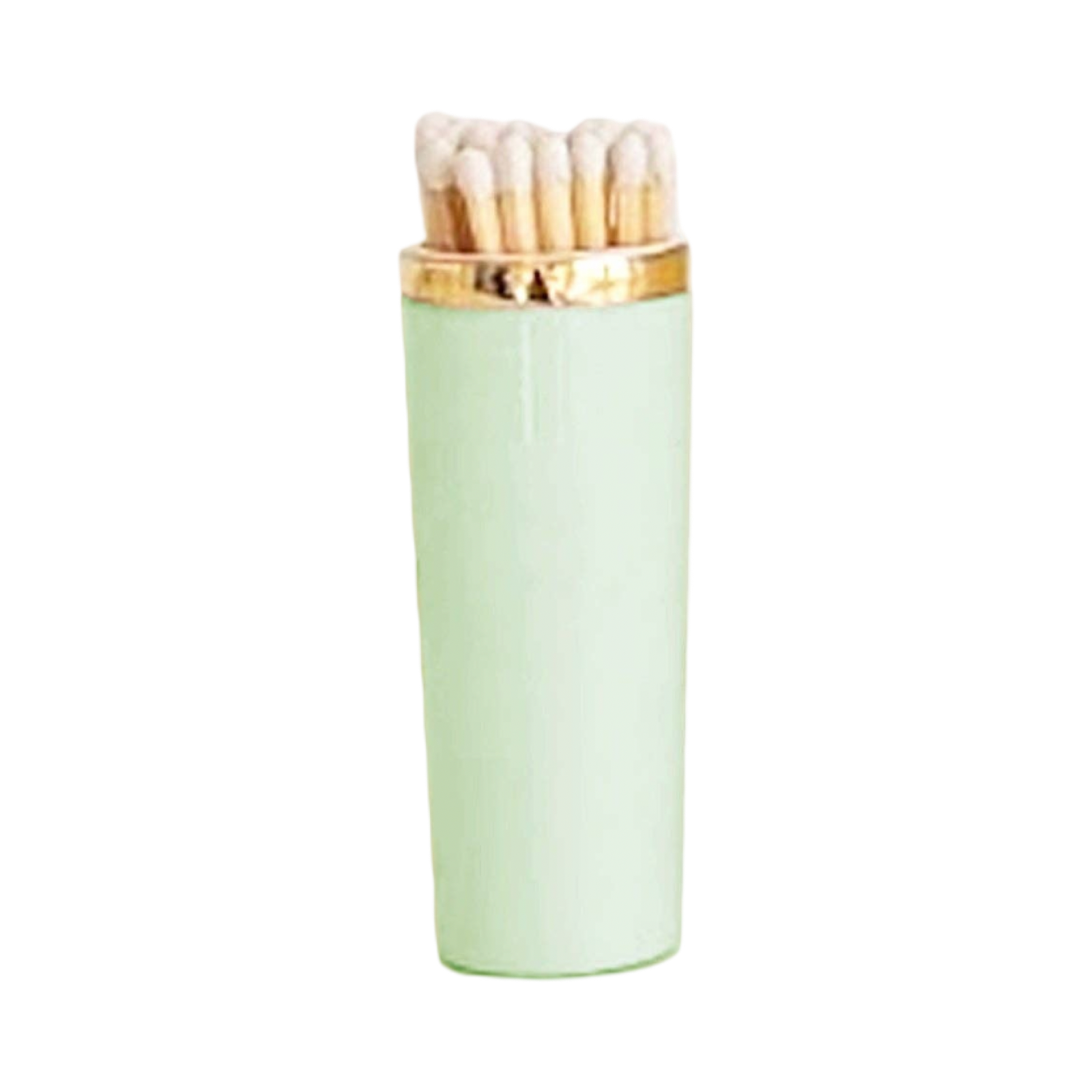 Mint green lip balm with gold cap on a white background