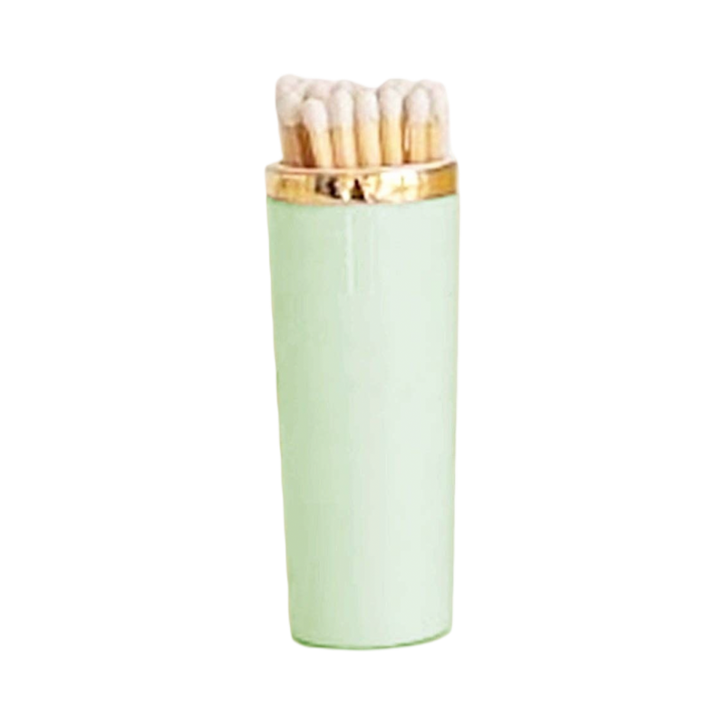 Mint green lip balm with gold cap on a white background