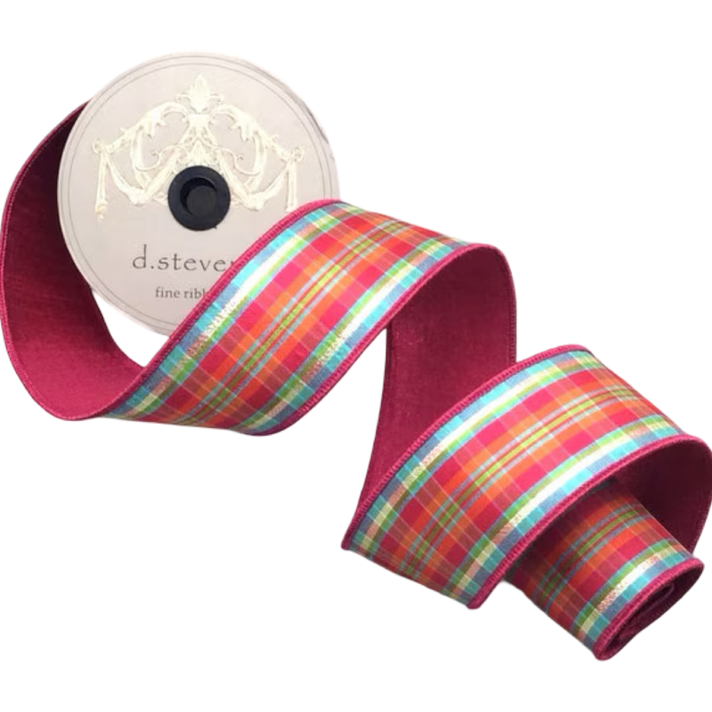 holiday ribbon, christmas ribbon, d stevens ribbon, wired ribbon, plaid ribbon, pink holiday ribbon, orange ribbon, tree ribbon, wreath ribbon, gift wrap ribbon, designer ribbon, dupion ribbon, holiday décor ribbon