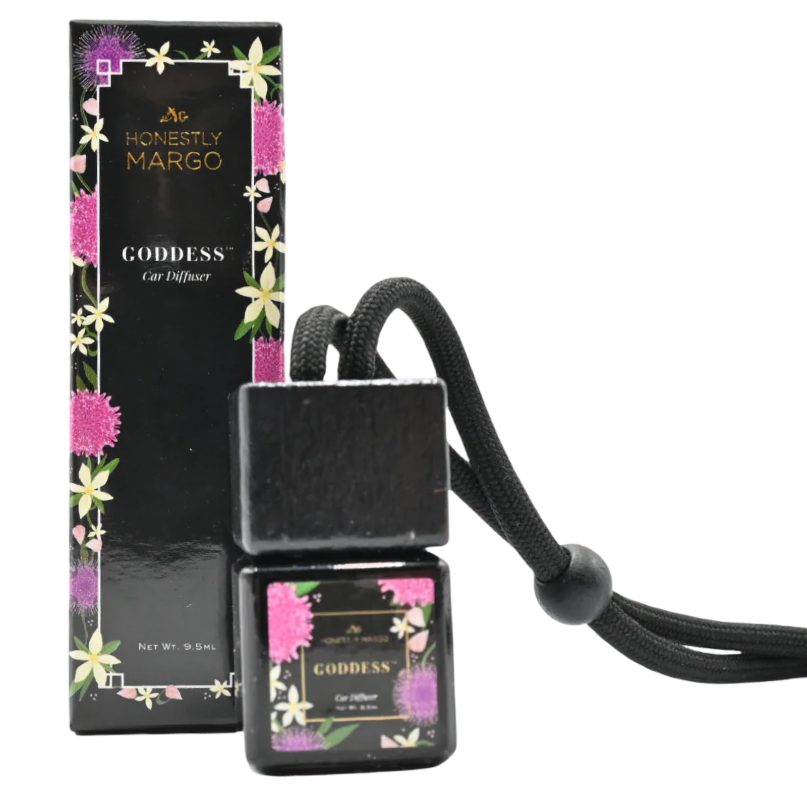Honestly Margo Goddess car diffuser with packaging on a white background