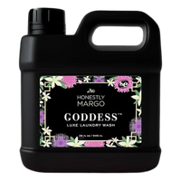 Black bottle of Honestly Margo Goddess Luxe Laundry Wash on a white background