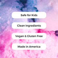 Text on a colorful abstract background indicating product features.