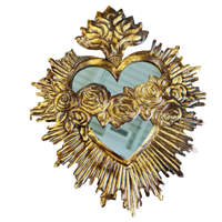 immaculate sacred heart gold tin rosary jesus mirror handmade
