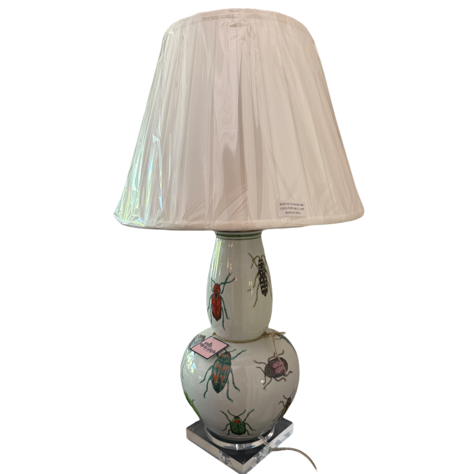 insect porcelain table lamp pleated shade