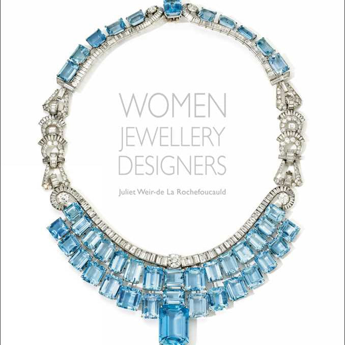 Jewellery book cover with a blue gemstone necklace on a white background