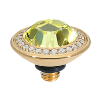 QUDO Tondo Deluxe Top 0.35, QUDO Green and Golden Collection, interchangeable jewelry, crystal topper, green crystal jewelry, golden crystal jewelry, QUDO topper, interchangeable ring topper, stackable jewelry, Swarovski crystal jewelry, luxury fashion jewelry, collectible jewelry, boutique jewelry, interchangeable bracelet topper, colorful crystal jewelry, statement jewelry, QUDO jewelry collection