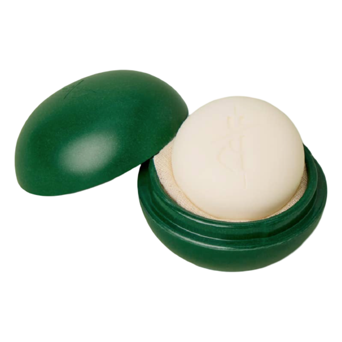 Kate McLeod Body Stone Travel Case in Mint and Pine with a subtly speckled finish and embossed logo.