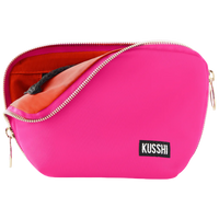 kusshi everyday makeup bag, bubble gum pink makeup bag, kusshi cosmetic bag, travel makeup bag, stylish toiletry bag, kusshi pink orange bag, everyday beauty bag, durable fabric makeup bag