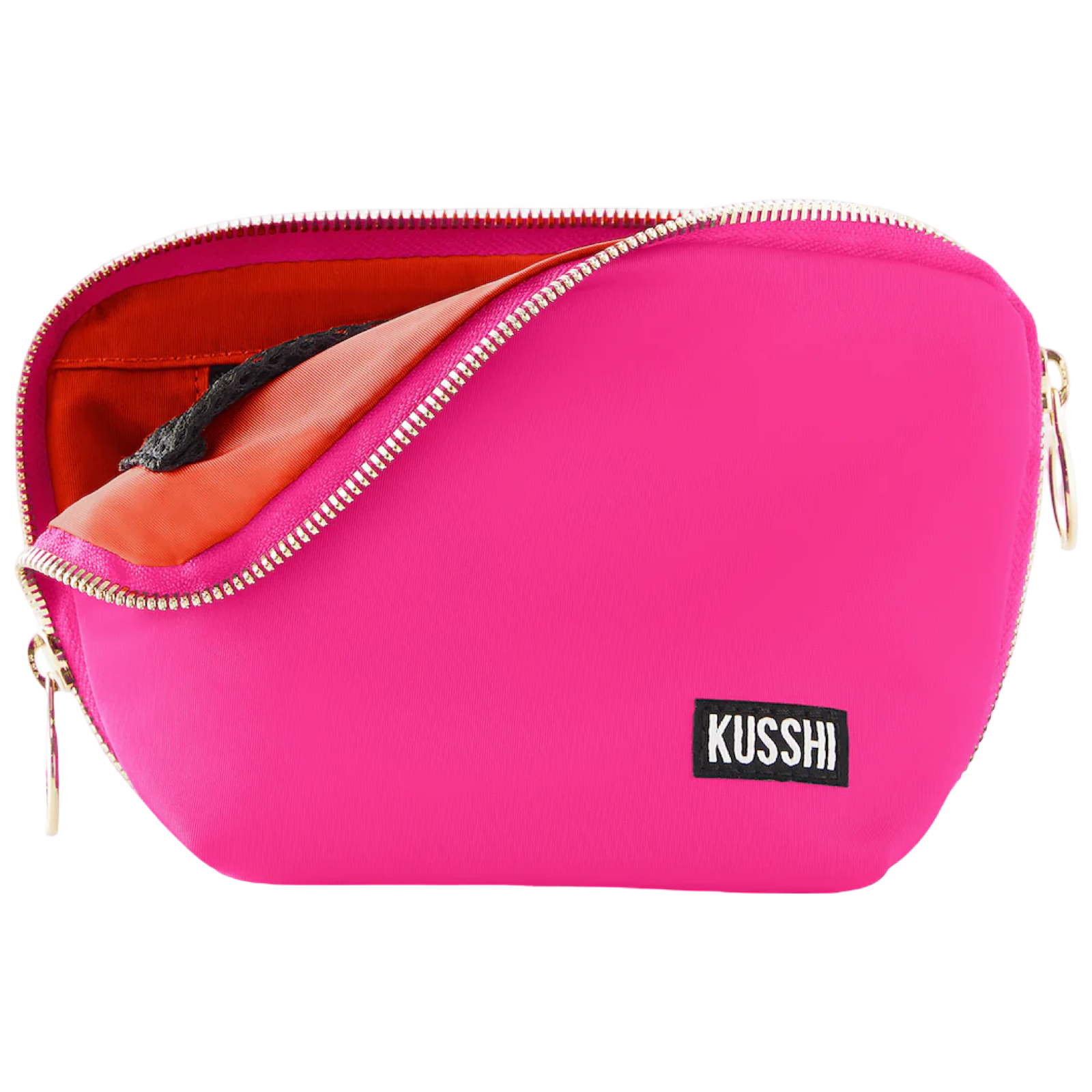 kusshi everyday makeup bag, bubble gum pink makeup bag, kusshi cosmetic bag, travel makeup bag, stylish toiletry bag, kusshi pink orange bag, everyday beauty bag, durable fabric makeup bag