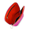 Pink and red zipper pouch on a white background