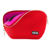 kusshi everyday makeup bag, candy apple red makeup bag, kusshi cosmetic bag, red pink makeup bag, travel makeup bag, stylish toiletry bag, kusshi red bag, everyday beauty bag