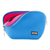 kusshi everyday makeup bag, light blue makeup bag, kusshi cosmetic bag, neon pink interior bag, travel makeup bag, stylish toiletry bag, kusshi blue pink bag, everyday beauty bag