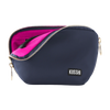 kusshi everyday makeup bag, navy cosmetic bag, kusshi makeup organizer, travel makeup bag, navy pink makeup bag, kusshi toiletry bag, everyday beauty bag, durable fabric makeup case