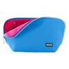 Blue pouch with pink interior and 'Kusshi' branding on a white background