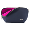 kusshi signature makeup bag, navy cosmetic bag, kusshi large makeup bag, travel makeup organizer, navy pink makeup bag, kusshi toiletry bag, signature beauty bag, durable fabric makeup case