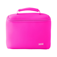 kusshi small train case, kusshi makeup bag, pink neoprene makeup bag, cosmetic case, travel makeup organizer, beauty storage, structured makeup bag, toiletry case, women travel accessories, chic makeup bag
