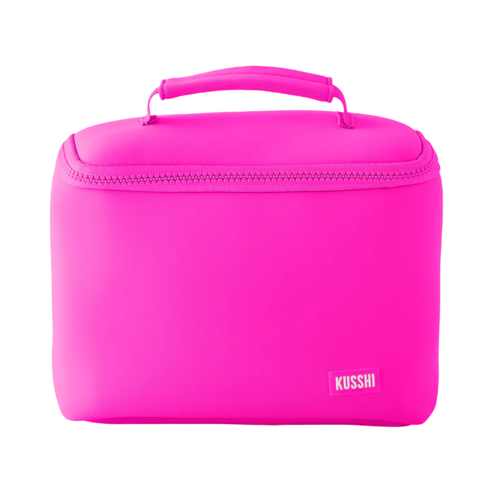 kusshi small train case, kusshi makeup bag, pink neoprene makeup bag, cosmetic case, travel makeup organizer, beauty storage, structured makeup bag, toiletry case, women travel accessories, chic makeup bag