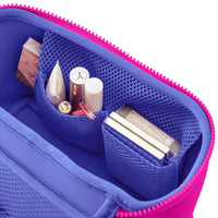 kusshi small train case, kusshi makeup bag, pink neoprene makeup bag, cosmetic case, travel makeup organizer, beauty storage, structured makeup bag, toiletry case, women travel accessories, chic makeup bag