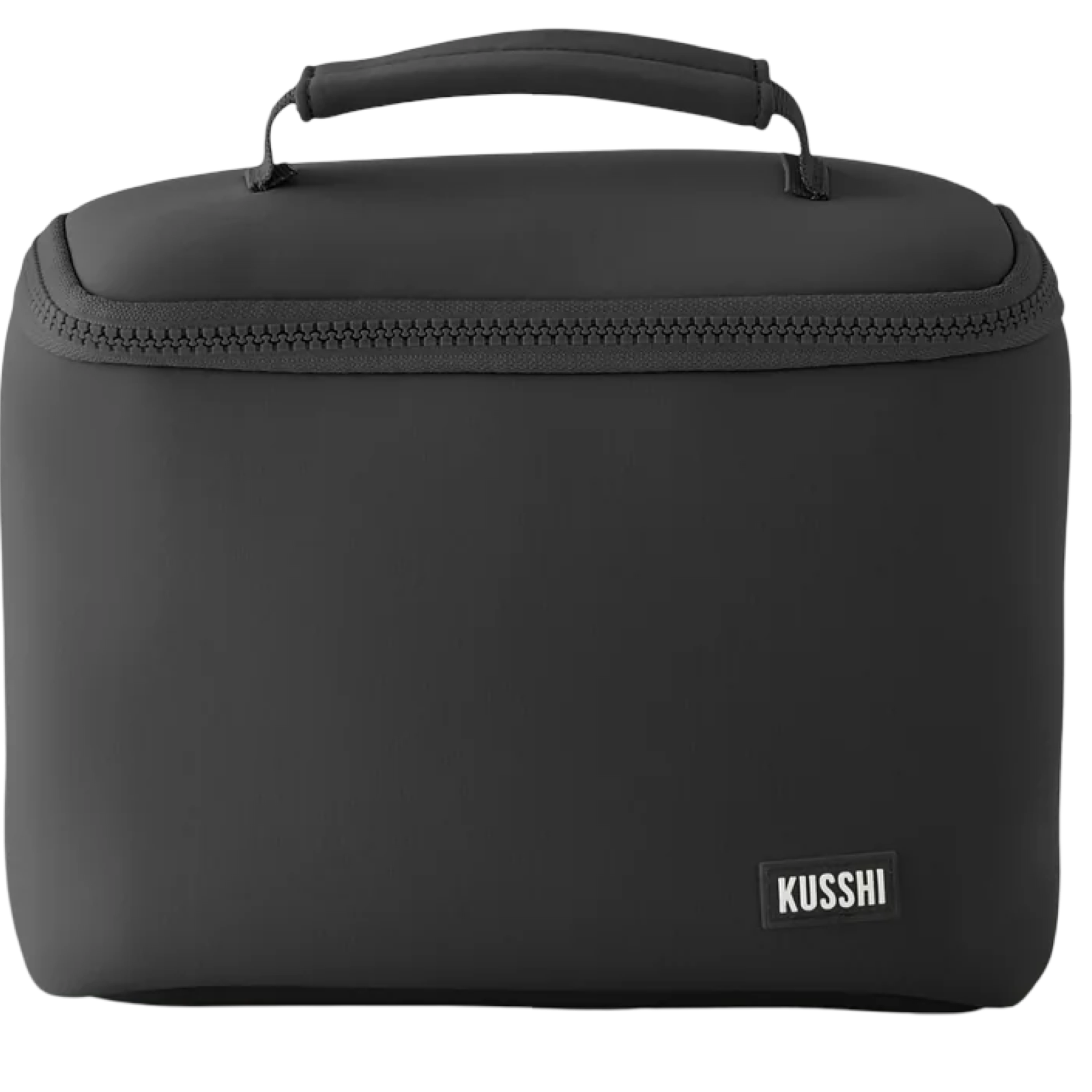 kusshi small train case, neoprene makeup case, kusshi fall 2025 collection, black pink cosmetic case, travel train case, kusshi toiletry bag, durable neoprene makeup bag, compact beauty case