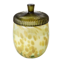 Decorative glass jar with a ribbed lid on a white background