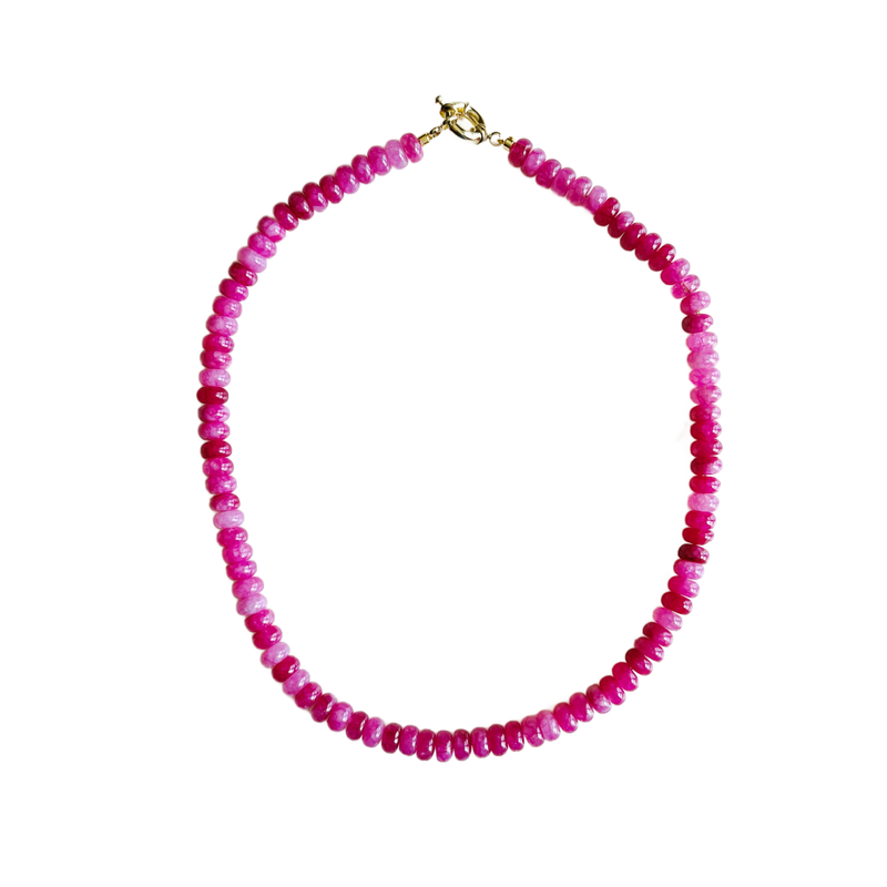 light pink gemstone necklace, pastel pink candy necklace, gold clasp charm necklace, handmade Charleston jewelry, 17 inch beaded necklace, dainty pink beaded necklace, soft pink layering necklace, artisan gemstone jewelry, pink charm-ready necklace, everyday feminine necklace