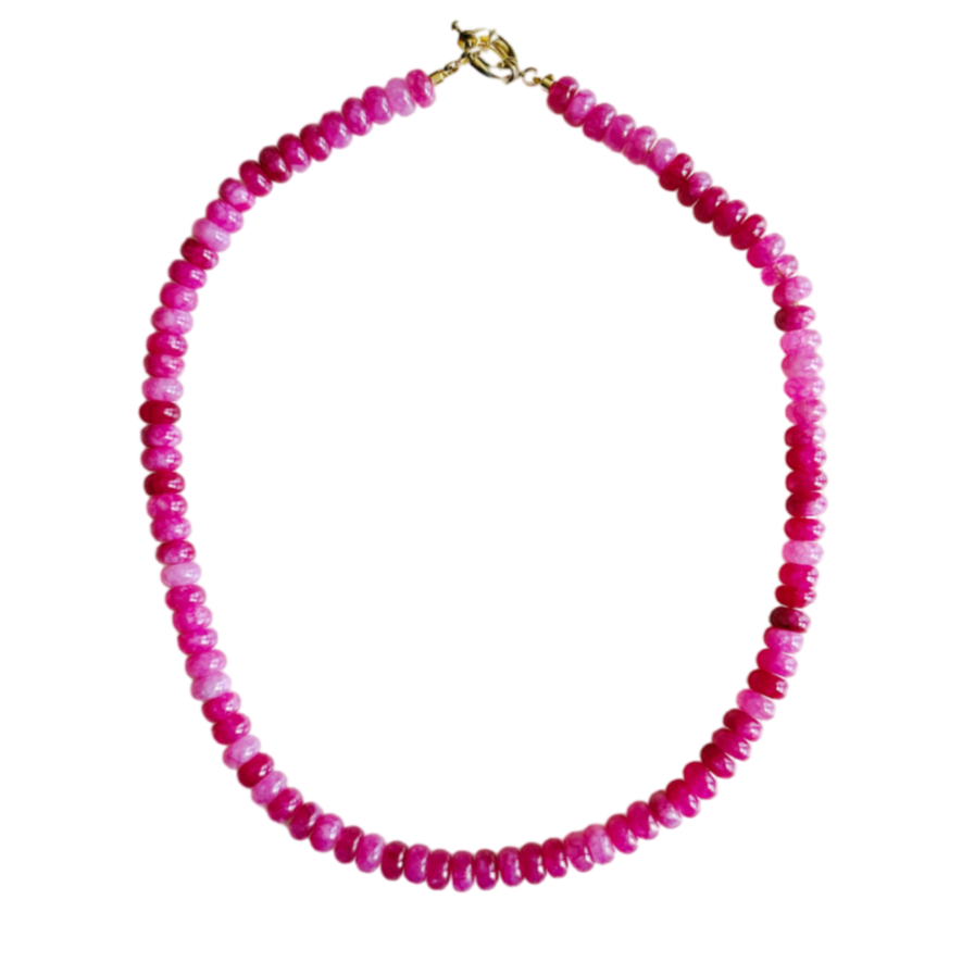 light pink gemstone necklace, pastel pink candy necklace, gold clasp charm necklace, handmade Charleston jewelry, 17 inch beaded necklace, dainty pink beaded necklace, soft pink layering necklace, artisan gemstone jewelry, pink charm-ready necklace, everyday feminine necklace