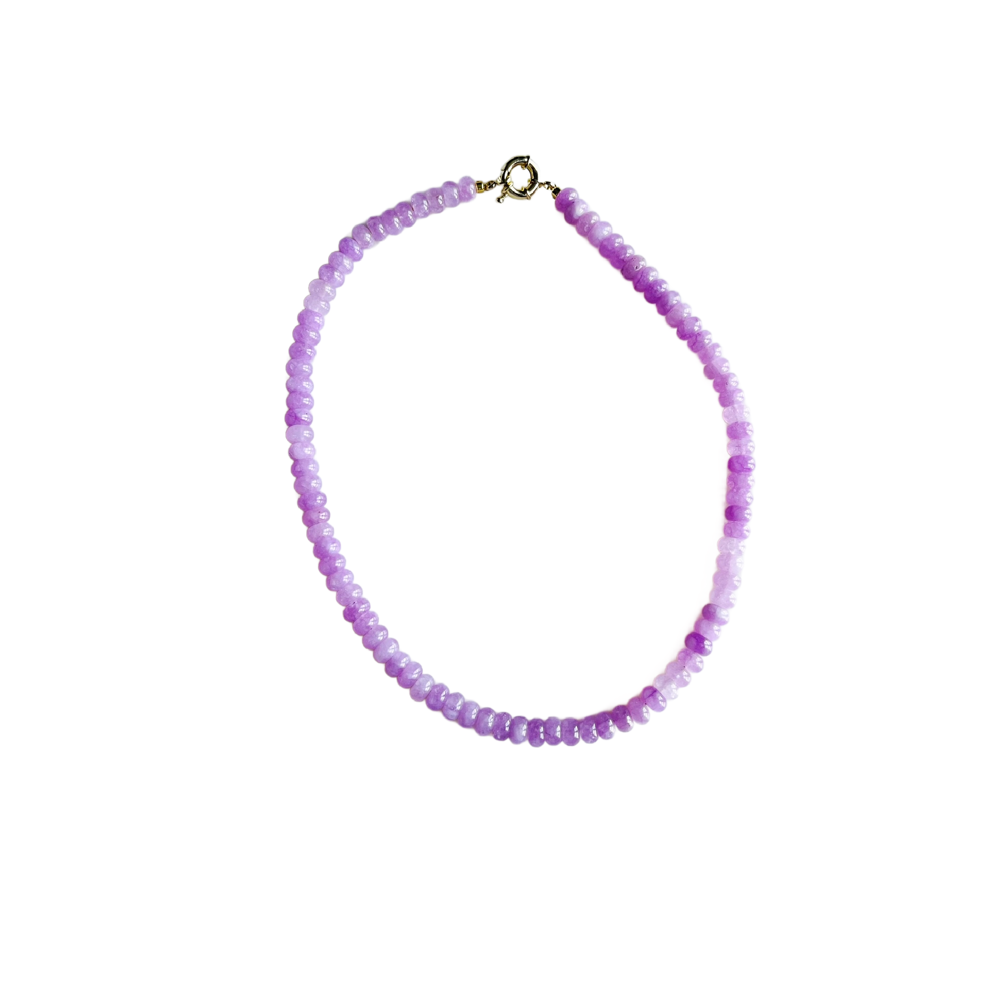 lilac jade beaded necklace, handmade gemstone necklace, charm-ready necklace, 17 inch gemstone necklace, Charleston artisan jewelry, gold clasp beaded necklace, pastel gemstone jewelry, lilac necklace for layering, 18kt gold plated clasp, gemstone beaded choker