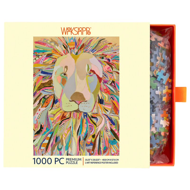 Colorful puzzle box with a lion illustration and 'Wayside' branding.