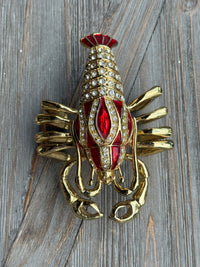 lobster trinket box, jeweled lobster box, coastal decor, vintage trinket box, rhinestone trinket box, lobster collectible, Palm Beach decor, coastal home decor, decorative box, red enamel lobster, collectible trinket box, whimsical home decor, bookshelf styling, coffee table decor, hostess gift, beach house decor, vintage collectible, decorative keepsake box, nautical decor, one of a kind vintage