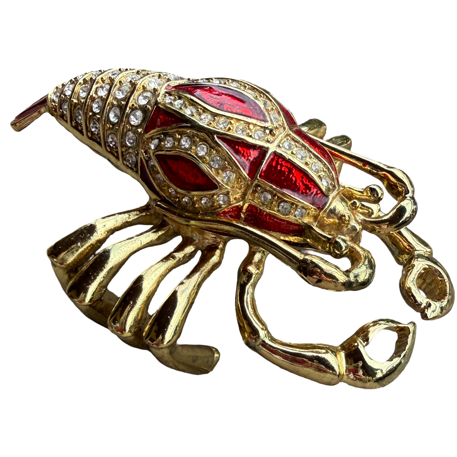 lobster trinket box, jeweled lobster box, coastal decor, vintage trinket box, rhinestone trinket box, lobster collectible, Palm Beach decor, coastal home decor, decorative box, red enamel lobster, collectible trinket box, whimsical home decor, bookshelf styling, coffee table decor, hostess gift, beach house decor, vintage collectible, decorative keepsake box, nautical decor, one of a kind vintage