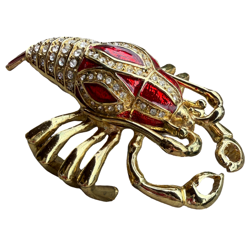 lobster trinket box, jeweled lobster box, coastal decor, vintage trinket box, rhinestone trinket box, lobster collectible, Palm Beach decor, coastal home decor, decorative box, red enamel lobster, collectible trinket box, whimsical home decor, bookshelf styling, coffee table decor, hostess gift, beach house decor, vintage collectible, decorative keepsake box, nautical decor, one of a kind vintage