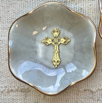 lotus flower cross jewelry dish ivory