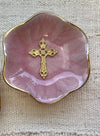 lotus flower cross jewelry dish pink