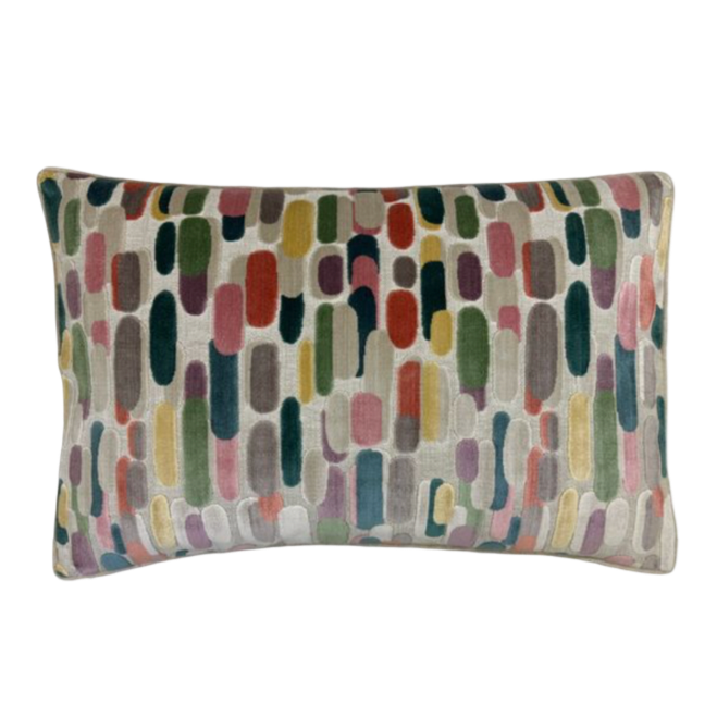 lumbar velvet pillow, capsule print pillow, multicolor throw pillow, decorative lumbar cushion, feather insert pillow, designer pillow, 16x24 pillow, Signature Pillows, confetti pillow, modern accent pillow, colorful velvet pillow, neutral linen back cushion