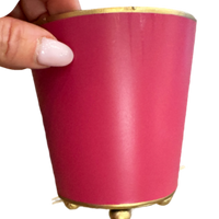 magenta cachepot planter, 4 inch metal planter, round decorative plant pot, small pink planter, colorful cachepot container, desk organizer cachepot, bright floral cachepot, vibrant home decor accent, mini metal cachepot, stylish kitchen utensil holder