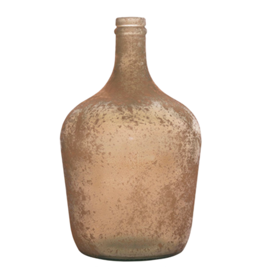 medium glass bottle vase,
burnished bourbon bottle,
copper glass home decor,
Spanish glass decorative bottle,
modern rustic vase,