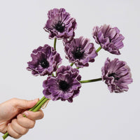 Purple Real Touch faux poppy bunch with six soft-touch flowers and green wired stems