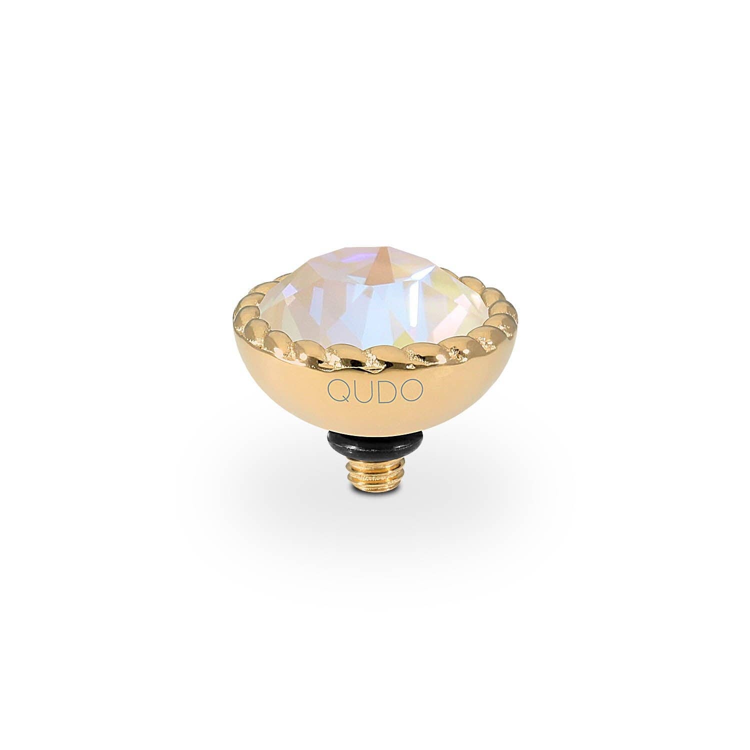 QUDO Bocconi gold interchangeable jewelry topper with faceted Ivory Cream Delite crystal and crystal-accented edge