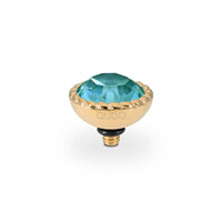 QUDO Bocconi gold interchangeable jewelry topper with faceted Pine Green Ignite crystal and crystal-accented edge