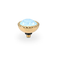 QUDO Bocconi gold interchangeable jewelry topper with faceted Sky Ignite crystal and crystal-accented edge