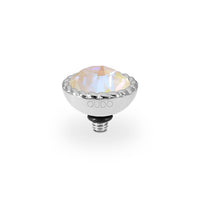 QUDO Bocconi silver interchangeable jewelry topper with faceted Ivory Cream Delite crystal and crystal-accented edge 