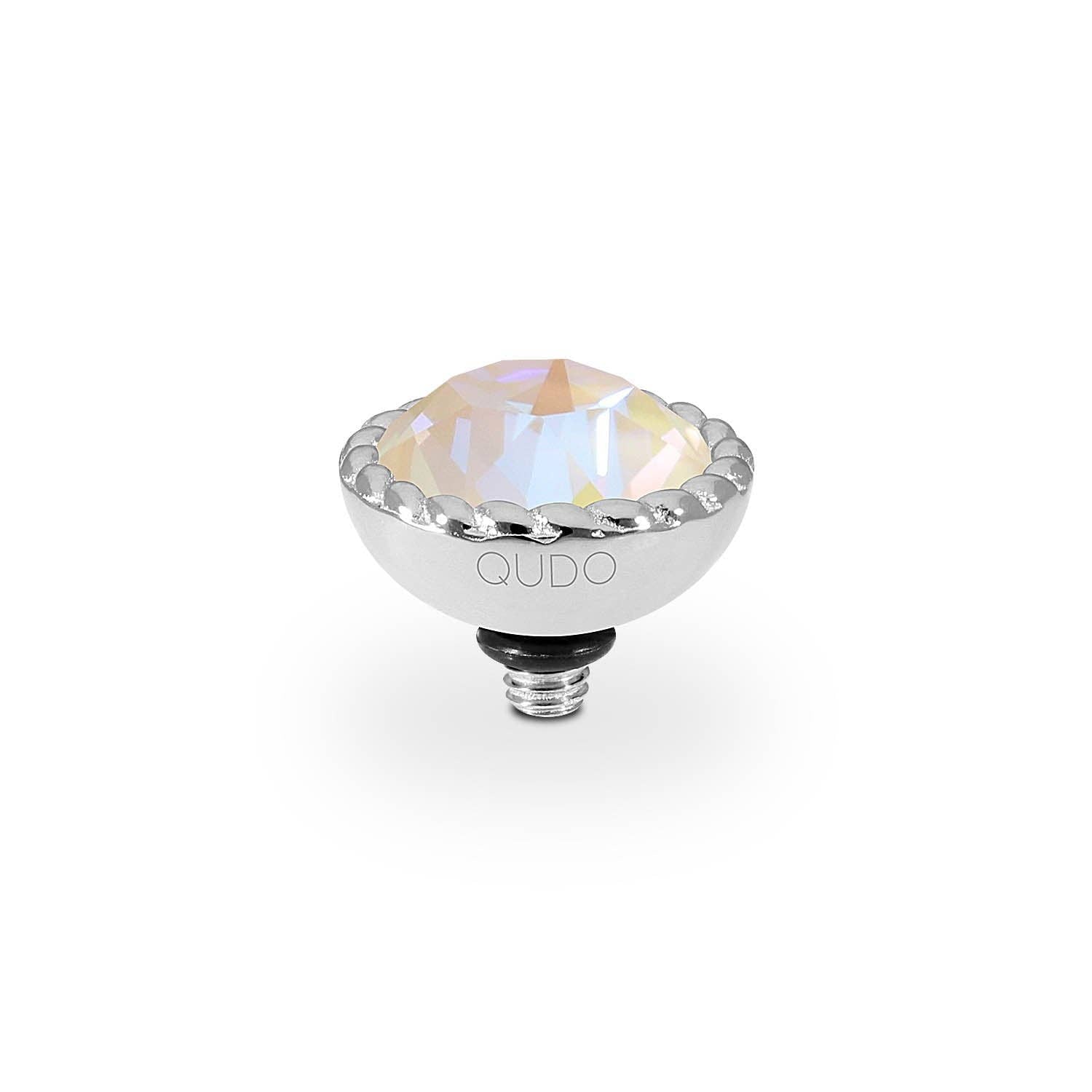 QUDO Bocconi silver interchangeable jewelry topper with faceted Ivory Cream Delite crystal and crystal-accented edge 