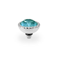 QUDO Bocconi silver interchangeable jewelry topper with faceted Pine Green Ignite crystal and crystal-accented edge