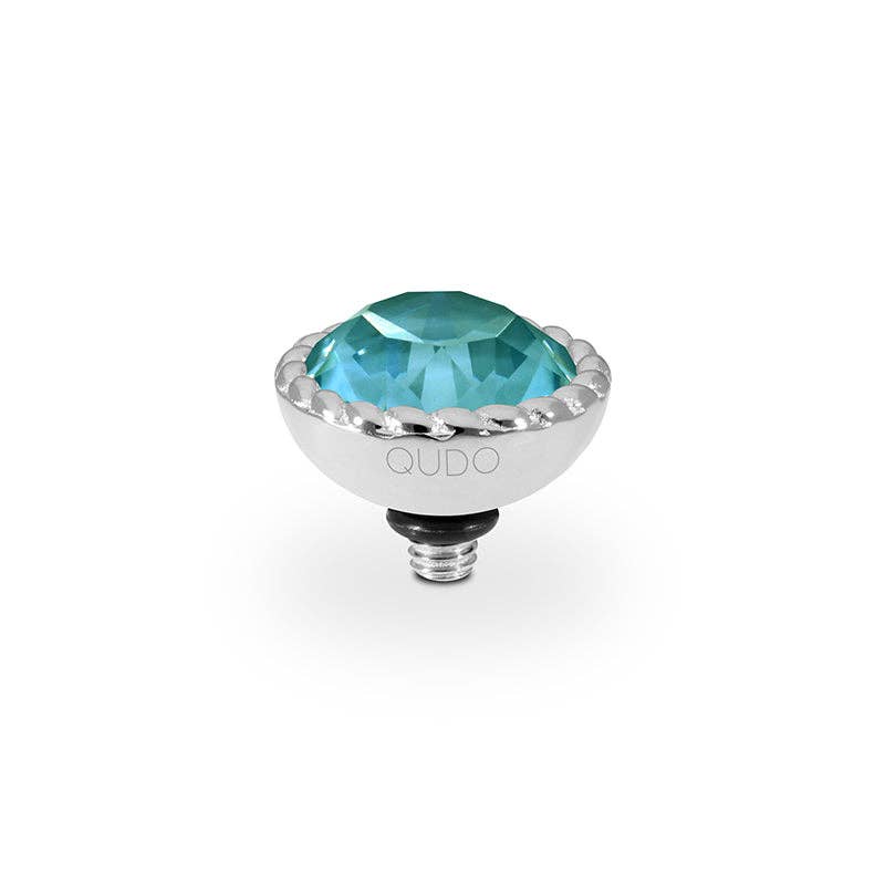 QUDO Bocconi silver interchangeable jewelry topper with faceted Pine Green Ignite crystal and crystal-accented edge