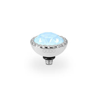 QUDO Bocconi silver interchangeable jewelry topper with faceted Sky Ignite crystal and crystal-accented edge