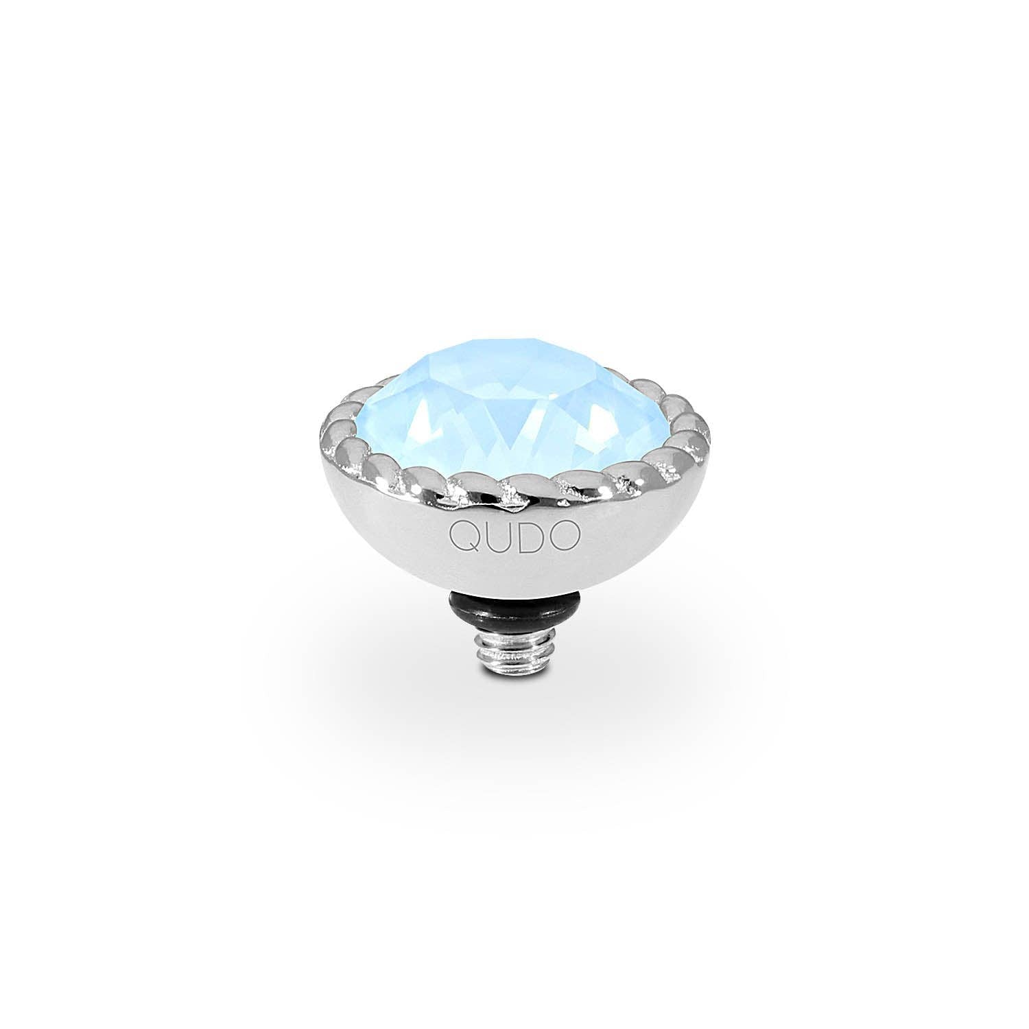 QUDO Bocconi silver interchangeable jewelry topper with faceted Sky Ignite crystal and crystal-accented edge