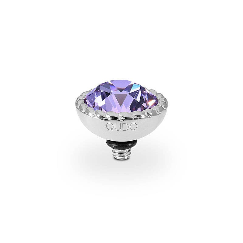 QUDO Bocconi silver interchangeable jewelry topper with faceted violet crystal and crystal-accented edge